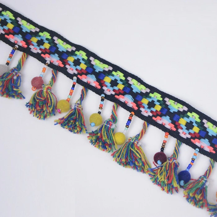 Fringes Wholesale Fabric Braid Crystal Fringe Trim Beaded Fringe for Curtain Decoration