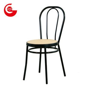 Fully assembled PP rattan seat restaurant dining chairs metal frame chair