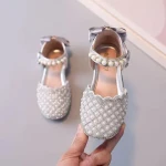 Girls Sequin Princess Sandals Bow Pearl Soft Soled Girl Single Shoes Dress Shoes