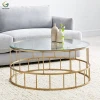 Gold modern living room furniture hotel glass top iron metal round coffee table