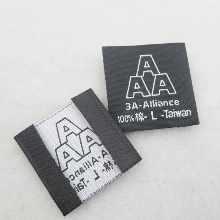 guangzhou accessories custom logo brands garment tags polyester woven labels fold fabrics textiles damask satin clothing label