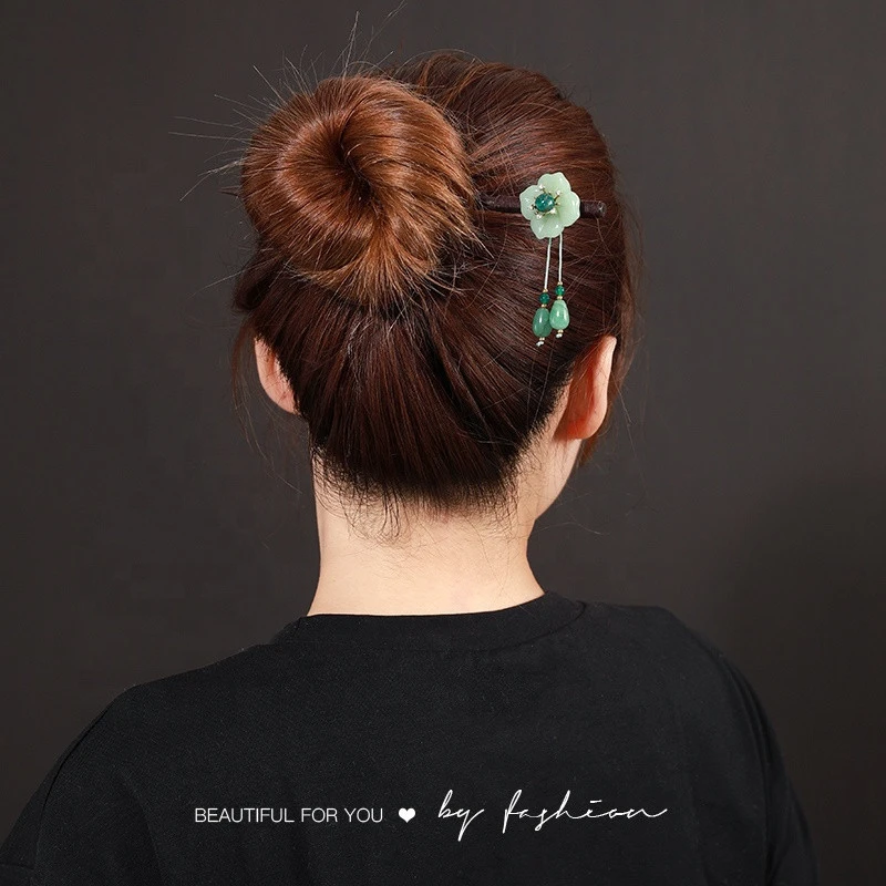 Hairpin ancient style simple modern wood  versatile Chinese  pan hair classic jewelry step shake  Hanfu headdress