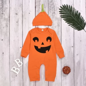 Halloween Baby Clothes Printed Pumpkin Baby Rompers with Hat