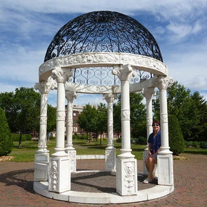 Hand Carved Stone Garden Products White Marble Gazebo