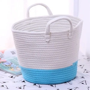 hand woven natural cotton rope storage basket