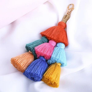 Handmade Boho Layered Silk tassel Fringe keychain for handbag Purse Charm Tassel Pendant