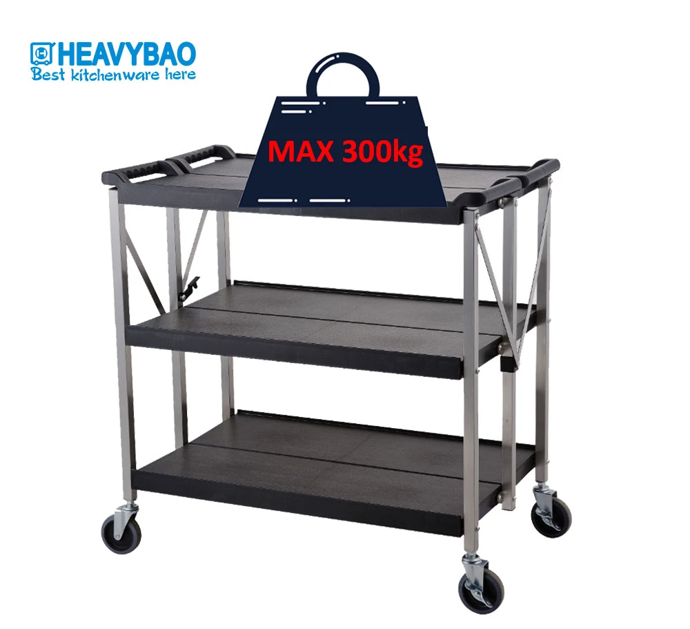 Heavybao Stainless Steel Restaurant Four Wheel Serving Trolley