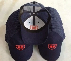 High quality blue mesh trucker hat 6 panel red 3d logo baseball cap