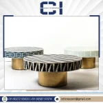 High Quality Hot Selling Round Bone Inlay Coffee Table with Metal Base Center Tables for Lounge Area from India