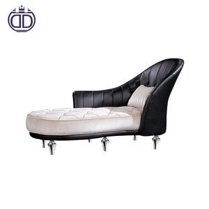 high quality luxury modern genuine leather reclining chaise lounge french sofa black and white modern leather chaise lounge