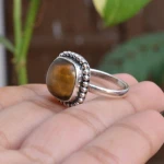 High Quality Natural Tiger Eye Cushion Shape Ring 925 Sterling Silver Ring, Wholesale Bulk, Tiger Eye Ring