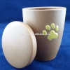 Hot sale ceramic pet urn casket with cover with hand paint paw mark for pet ashes