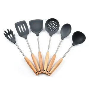 Hot sale new coming Wooden handle Silicone kitchenware set Nylon Stainless Steel Kitchen Cooking Utensils Tools