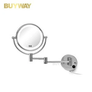 Hotel LED Swivel Swing Arm wall mounted lighted vanity cosmetic make up illuminated bathroom mirrors with light