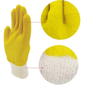 Jersey cotton yellow latex full coated gloves Work Safety Guantes De Latex Gloves