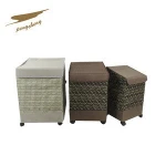 Jute and fabric woven Sliding wheels laundry basket baby storage bins with lid