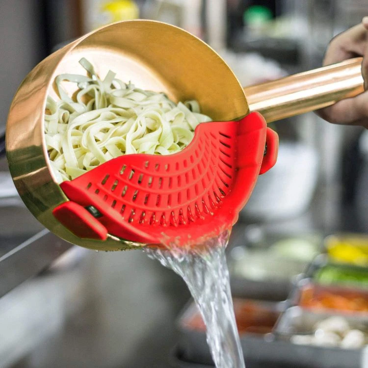 Kitchen Gizmo Snap N Strain Strainer Clip On Silicone Pasta Food Colander Fits All Pots And Bowls