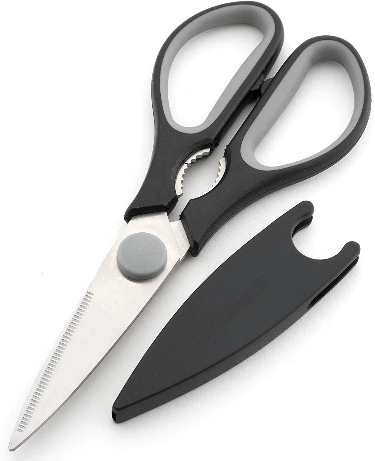 Kitchen Shears with Blade Cover, Stainless Steel Scissors for Herbs, Chicken, Meat &amp; Vegetables, Black