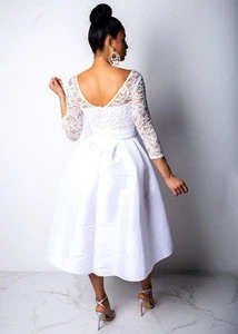 Lace Wedding Dress Patterns Skater V-Neck Bridal Wedding Dress