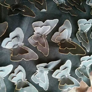 Laser cut flowers chiffon fabric embroidery flower chiffon lasercut fabric for dress