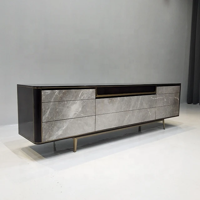 living room furniture modern marble top solid wood TV Cabinet side cabinet