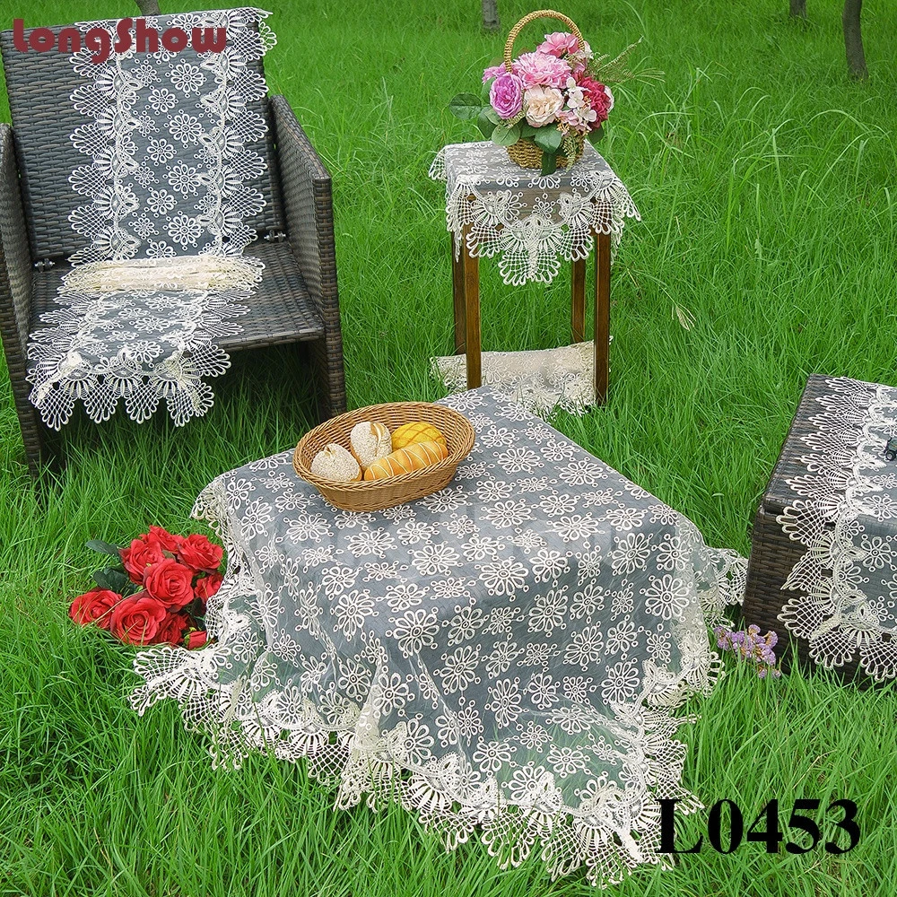 LongShow Supply Home Exquisite Workmanship Lace Organza Embroidered Tablecloth