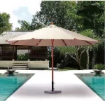 Luxury big 9ft outdoor patio garden umbrella wood pole umbrella sun beach restaurant wood patio umbrella