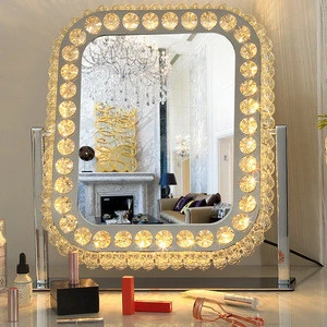 Luxury Funky Diamond LED lighted Hollywood Vanity Bathroom Wallmount Makeup Mirror with Touch Dimmer Lights