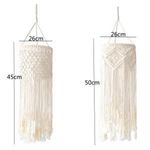 Macrame Lampshade Boho Ceiling Pendant Light Cover Macrame Hanging Lamp Shade with Tassel and Gold Sequins Hand Woven