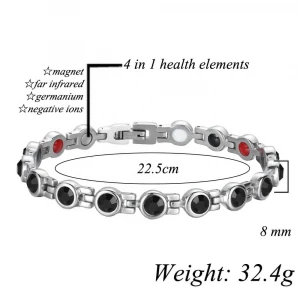 MagEnergy Magnetic Stainless Steel Women Bracelet Black Crystals Health Jewelry