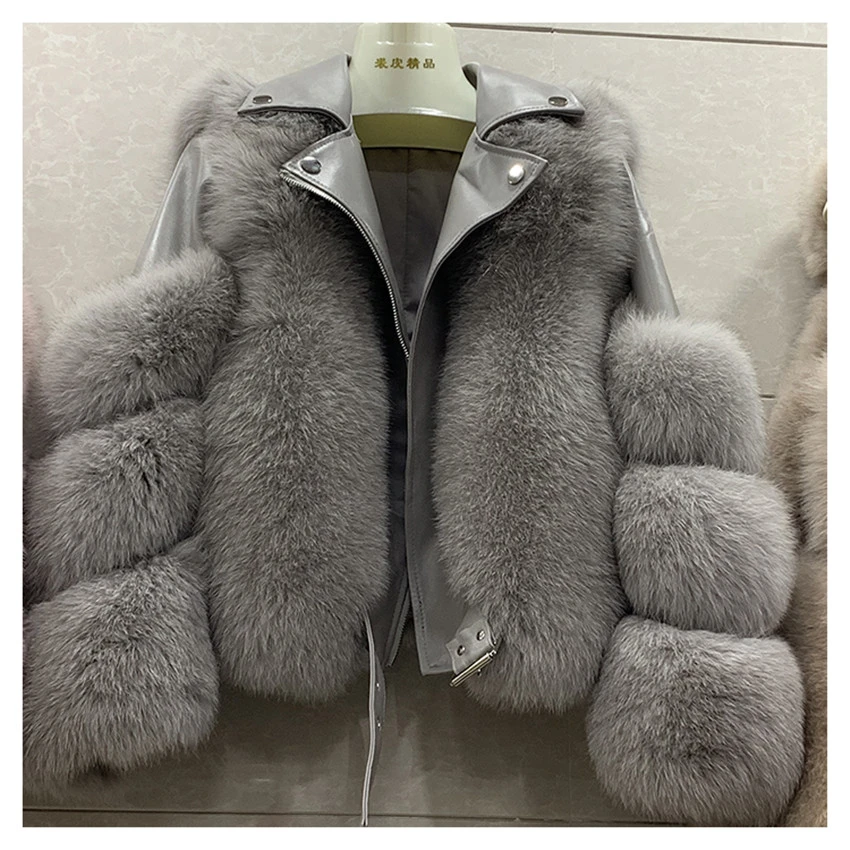 Manufacturer Winter Warm Thicken 100% Genuine Short Fox Fur Leather Coat