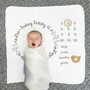 Milestone Throw &amp; Fleece Blanket 72 cms x 72 cms, Baby Milestone Monthly Baby Blanket