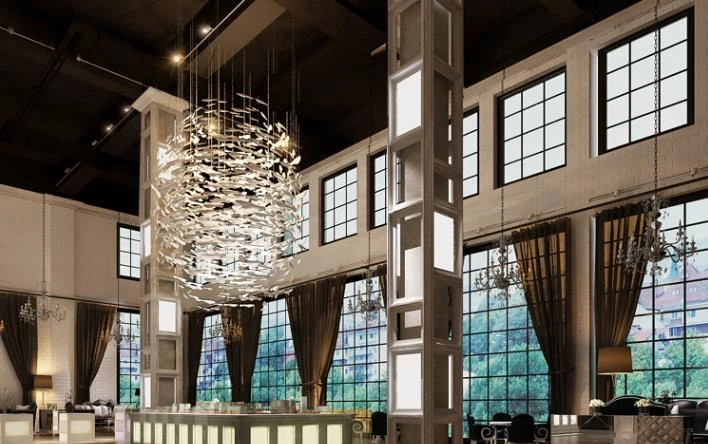 Modern round white ceramics fish chandelier lighting for indoor/hotel/lobby