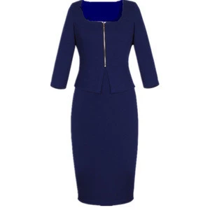 New 2015 Women Half Sleeve Stretch Bandage Tunic Peplum Blue Office Dress Knee-Length Bodycon Elegant Evening Party Dresses