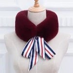 New Arrival Elegant Winter Women Wrap Stole Scarves Faux Mink Fur Collar Scarf with Silk Ribbon