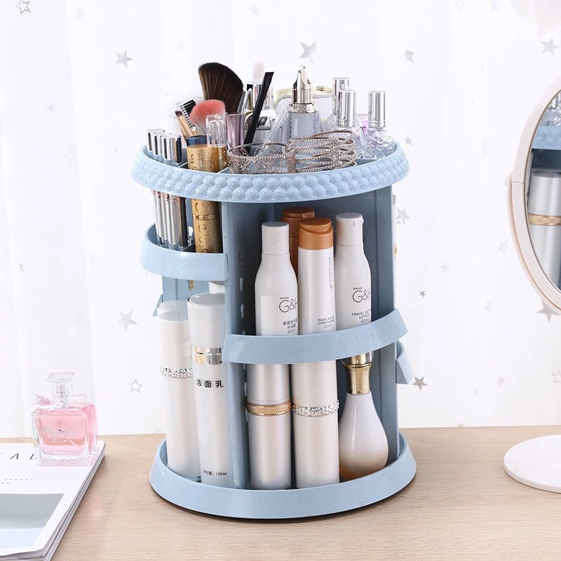 New Arrival Wheat Straw Material 360 Degree Rotating Makeup Organizer