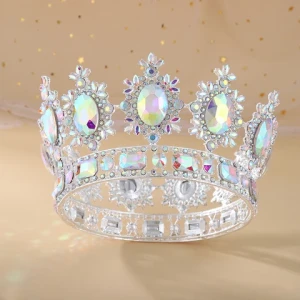 New Baroque Ruby Crystal Beauty Pageant Round Crown Bride Headdress Womens Hair Accessories