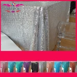 New cheap Hot sale fancy 100% polyester embroidery metallic sequence wedding silver sequin table cloth
