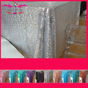 New cheap Hot sale fancy 100% polyester embroidery metallic sequence wedding silver sequin table cloth