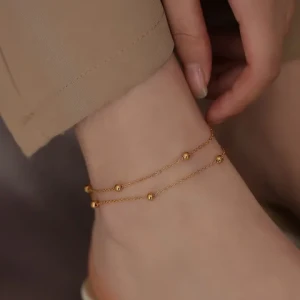 New Design Custom Gold Plated Gold Beads Anklets Multilayer Chain Beach Charm Anklets Jewelry For Women