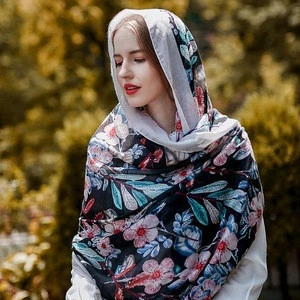 New Design Summer Shade Floral Infinity Shawl Wrap Scarves Printing Cotton Neckwear Beach Scarf