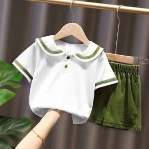 New Preppy Style Summer Kids 2pcs Suit Short Sleeve Shirt and Shorts Sweet Baby Girl Clothing Set