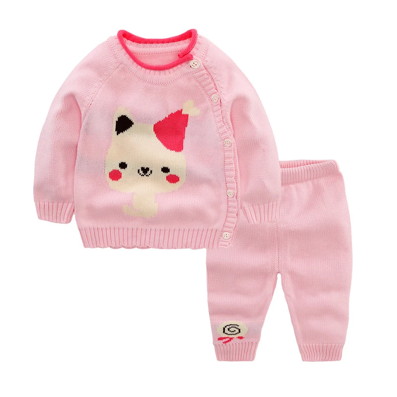 Newborn baby crew neck long sleeve cute cat print knitted sweater