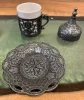 Nickel Turkish Coffee Set for Two with Candy Dish Porcelain Cup Insert and Metal Tray Arabic Greek Cyprus Coffee Traditional