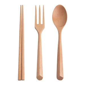 NK3 Wholesale Camping Salad Wooden Cutlery Set Reusable Wooden Flatware