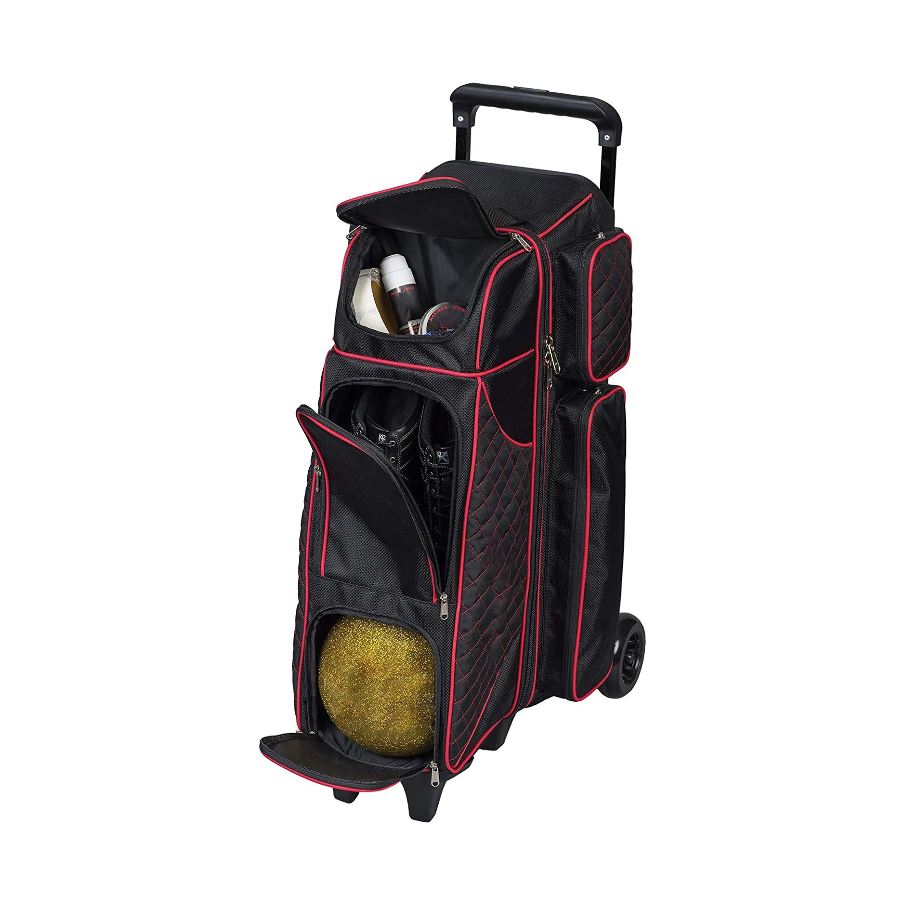 OEM factory wholesale bowling bag 3 balls parts Bowlers Strikeforce Royal Flush 4x4 Blk/Red *ADD OBC*with shoe compartment