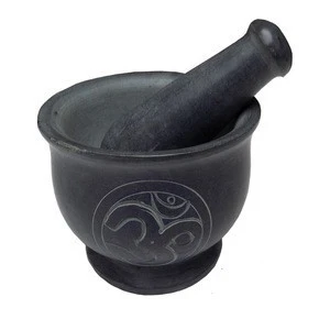 OM Carving Soapstone Mortar and Pestle