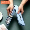 Out door Portable Travel 3PCS Stainless Steel Spoon Chopsticks Wheat Spoon Cutlery Elegant Flatware Set With Wheat Case
