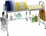 Over the Sink Drying Rack Large Dish Rack Stainless Steel Dish Drainer Easy Install Non-Slip Dish Dryer Utensil Holder