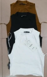 Overstock Apparels Genuine Branded Labels Women Ladies Sleeveless Crew Neck Casual Cotton Summer Blouse Tops Bangladesh Stocklot